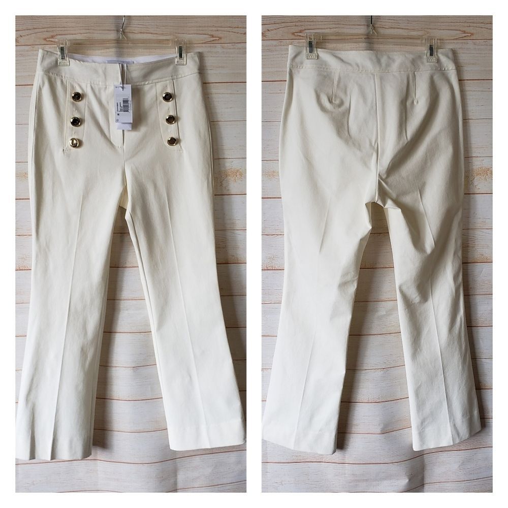 Derek Lam 10 Crosby Cotton Elastane Straight Leg Stretch Pants Size 8 Soft White
